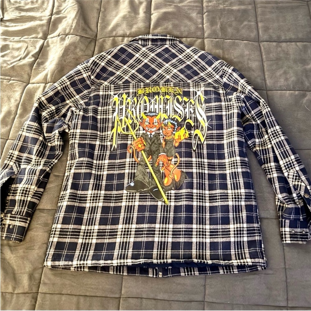 Broken Promises Insulated Plaid Shirt Jacket with Devil Graphic 🔥
